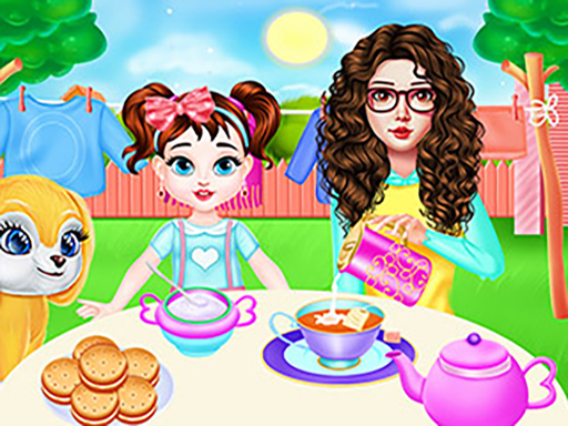 Mama und Taylor waschen Wäsche